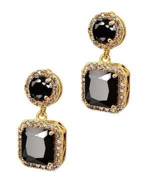 Aretes cuadrados Zvezda con acabado baño de oro circonita