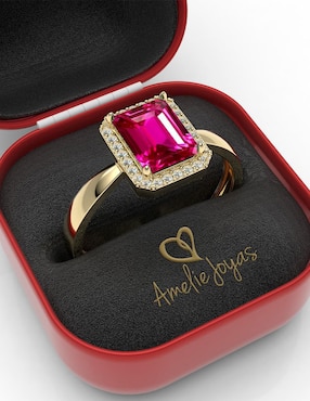 Anillo rectangular Amelie Joyas 14 k de oro zirconia brillante
