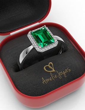 Anillo rectangular Amelie Joyas 14 k de oro zirconia brillante