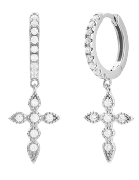 Aretes Huggies De Cruz Carmela Mía Religión De Plata P925 Zirconia