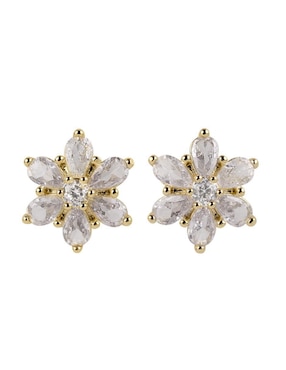 Broqueles de flor Luckyly con acabado baño de oro zirconia cúbica