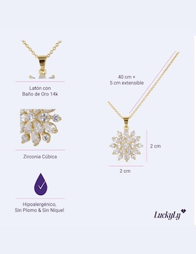 Collar con dije de flor Luckyly de baño de oro 14 K