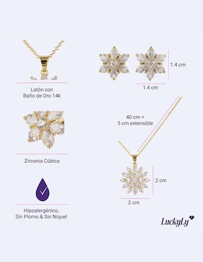 Aretes y collar de flor Luckylye baño de oro 14 K zirconia cúbica