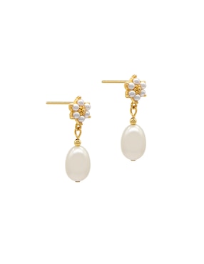 Aretes de flor Emanuel Ungaro con acabado brillante perla