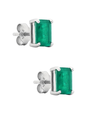 Broqueles rectangulares Gladkova Joyería de plata P 925 con acabado baño rodio esmeralda