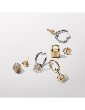 Broqueles redondos Pandora Moments de plata P 925 con acabado baño de oro zirconia cúbica