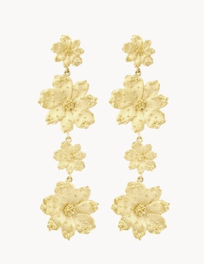 Aretes Largos De Flor Apodemia Zinia Con Acabado Baño Oro 18 K