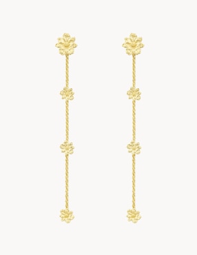 Aretes Largos De Flor Apodemia Zinia Con Acabado Baño Oro 18 K