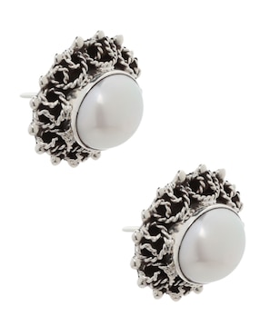 Aretes redondos Mauricio Serrano Jewelry Grecas de plata P 925 con acabado brillante perla