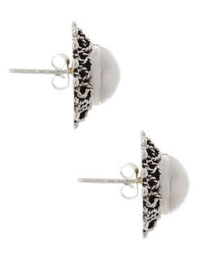 Aretes redondos Mauricio Serrano Jewelry Grecas de plata P 925 con acabado brillante perla