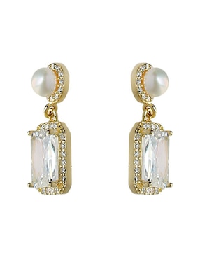Aretes cuadrados Sofia Blum de plata P 925 con acabado chapa de oro perla