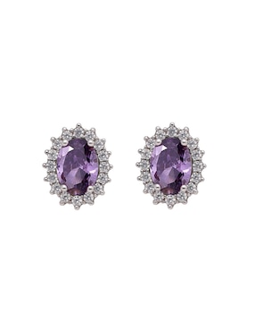 Aretes Cortos Brosway Fancy Magic Purple De Plata P 925 "acabado" Brillante Zirconia