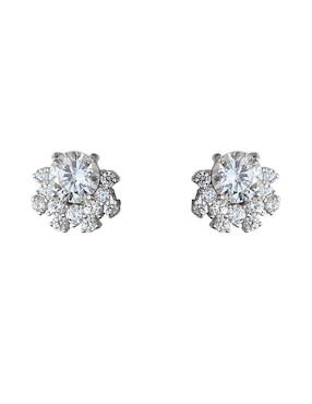 Aretes de flor Sofia Blum de plata P 925 con acabado baño rodio circonita