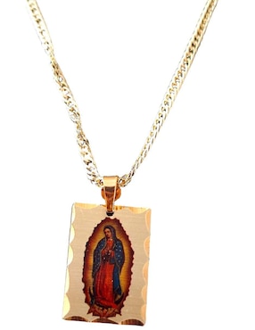 Collar con dije Virgen de Guadalupe cuadrado Maria Almudena 18 K