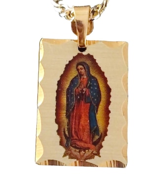 Collar con dije Virgen de Guadalupe cuadrado Maria Almudena 18 K