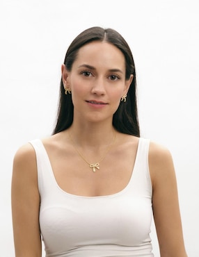 Aretes y collar de moño Luckyly moñitos linda baño de oro 14k zirconia cúbica