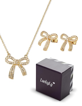 Aretes y collar de moño Luckyly moñitos linda baño de oro 14k zirconia cúbica