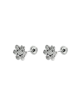 Broqueles de flor Mancini de oro blanco con acabado brillante zirconia