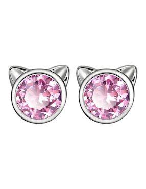 Broqueles De Gato Miow Kiki Collection De Plata P 925 Con Acabado Baño Rodio Zirconia