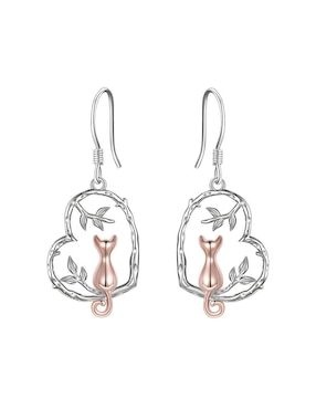 Aretes Largos De Gato Miow Kiki Collection De Plata P 925 Con Acabado Baño Rodio