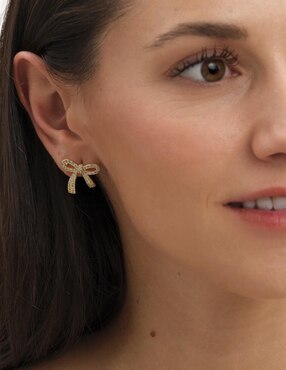 Broqueles de moño Luckyly Moñitos Linda con acabado baño de oro zirconia cúbica