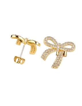 Broqueles de moño Luckyly Moñitos Linda con acabado baño de oro zirconia cúbica