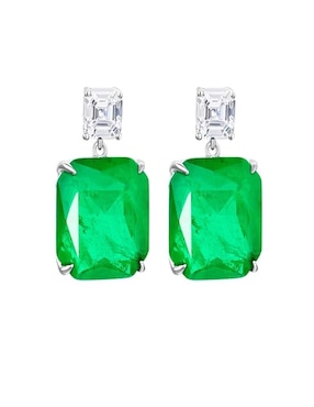 Aretes cuadrados Gladkova Joyería de plata P 925 con acabado plateado esmeralda