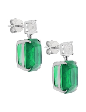 Aretes cuadrados Gladkova Joyería de plata P 925 con acabado plateado esmeralda