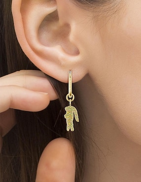 Aretes de aro circulares Cocodrilo Lacoste Crocodile con acabado brillante