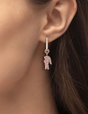 Aretes de aro circulares Cocodrilo Lacoste Crocodile con acabado brillante