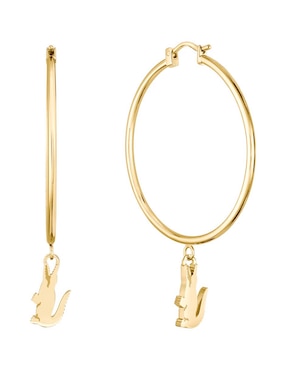 Aretes de aro de logo Lacoste Crocodile con acabado baño rodio