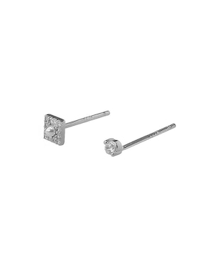 Set de aretes cuadrados Sofia Blum de plata P 925 con acabado baño rodio perla