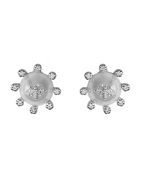 Aretes Cortos Circulares Sofia Blum De Plata P925 Con Acabado Baño Rodio Perla