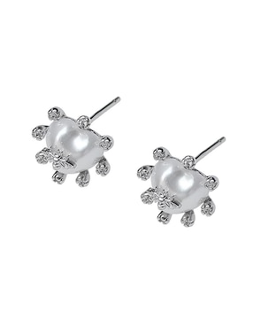 Aretes circulares Sofia Blum de plata P 925 con acabado baño rodio perla