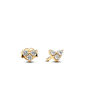 Aretes Cortos De Corazón Pandora Timeless De Plata P.925 Con Acabado Baño Oro Zirconia Cúbica