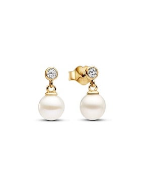 Aretes Cortos De Esfera Pandora Timeless De Plata P.925 Con Acabado Baño Oro Perla