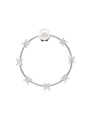 Aretes de círculo Mayfer Joyería de plata P 925 con acabado baño rodio perla