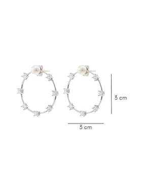 Aretes de círculo Mayfer Joyería de plata P 925 con acabado baño rodio perla