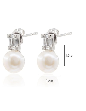 Aretes de círculo Mayfer Joyería de plata P 925 con acabado baño rodio perla