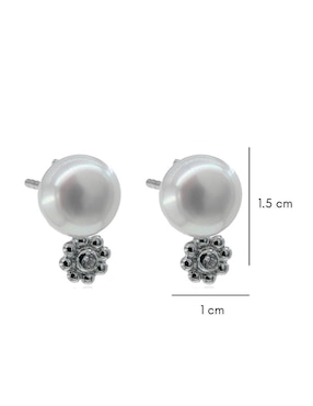 Broqueles de flor Mayfer Joyería de plata P 925 con acabado baño rodio perla