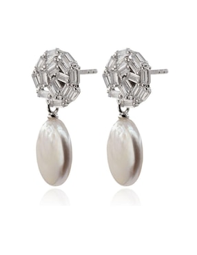 Aretes de círculo Mayfer Joyería de plata P 925 con acabado baño rodio perla