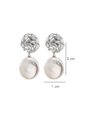 Aretes de círculo Mayfer Joyería de plata P 925 con acabado baño rodio perla