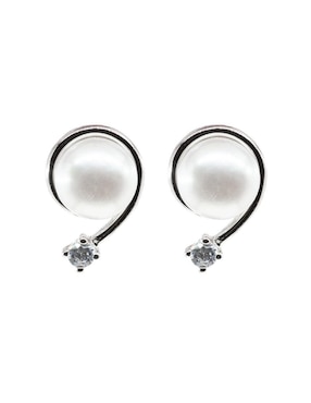 Aretes Mayfer Joyería de plata P 925 con acabado baño rodio perla