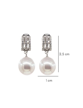 Aretes de barra Mayfer Joyería de plata P 925 con acabado baño rodio perla
