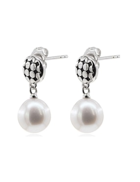 Aretes de círculo Mayfer Joyería de plata P 925 con acabado baño rodio perla