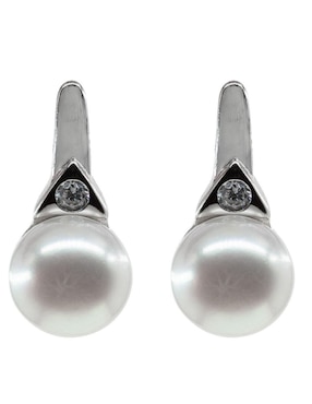 Aretes de círculo Mayfer Joyería de plata P 925 con acabado baño rodio perla