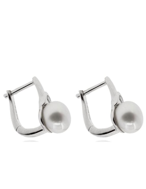 Aretes de círculo Mayfer Joyería de plata P 925 con acabado baño rodio perla