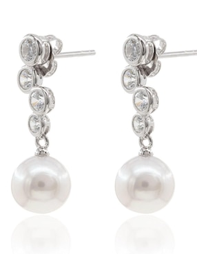 Aretes de barra Mayfer Joyería de plata P 925 con acabado baño rodio perla