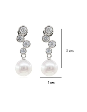Aretes de barra Mayfer Joyería de plata P 925 con acabado baño rodio perla