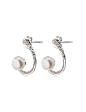 Aretes Mayfer Joyería de plata P 925 con acabado baño rodio perla